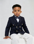 Navy Double-Breasted suit with Ivory trousers 3 piece set