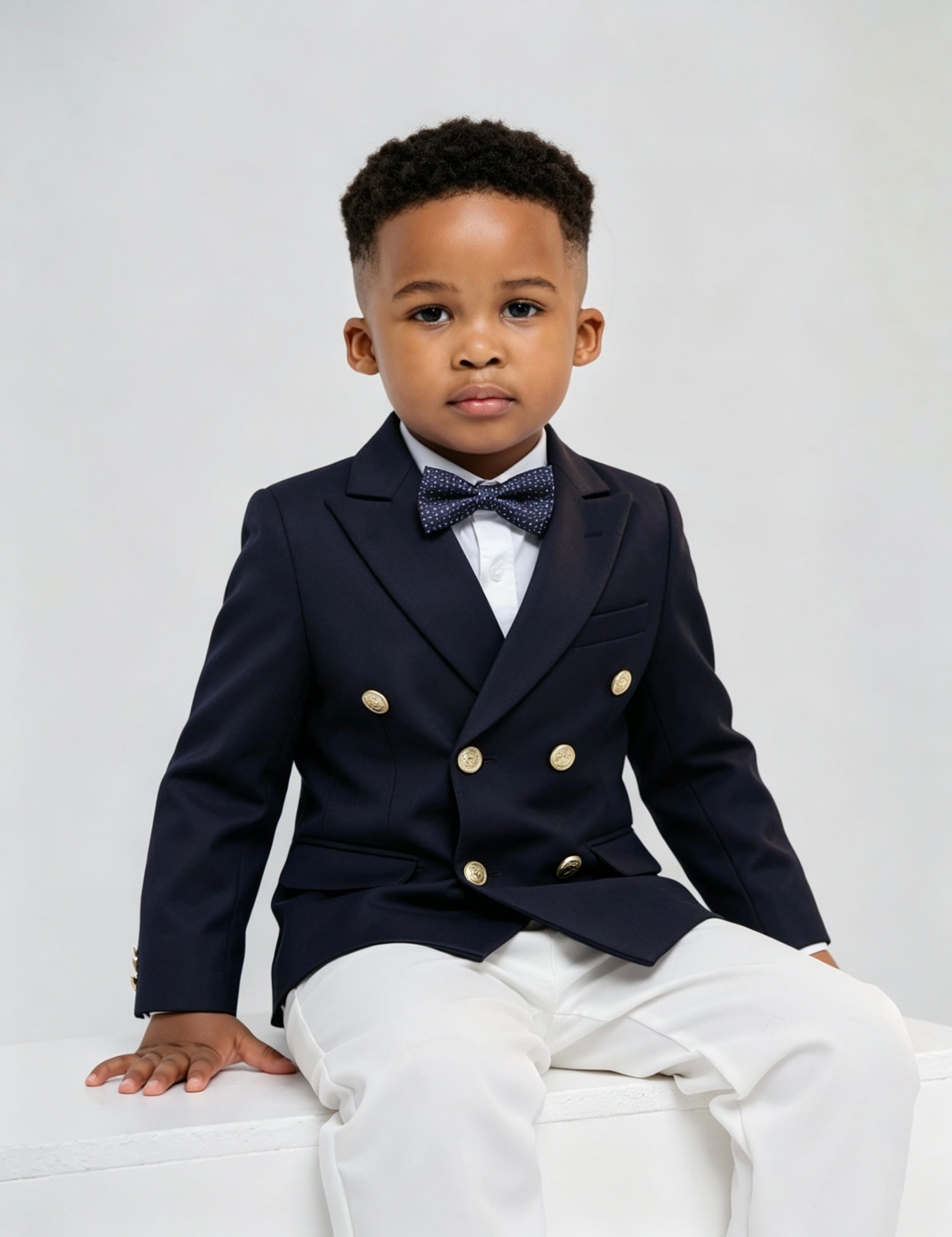 Navy Double-Breasted suit with Ivory trousers 3 piece set